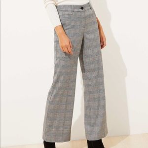 Loft High Waisted Plaid Wide Leg Pants